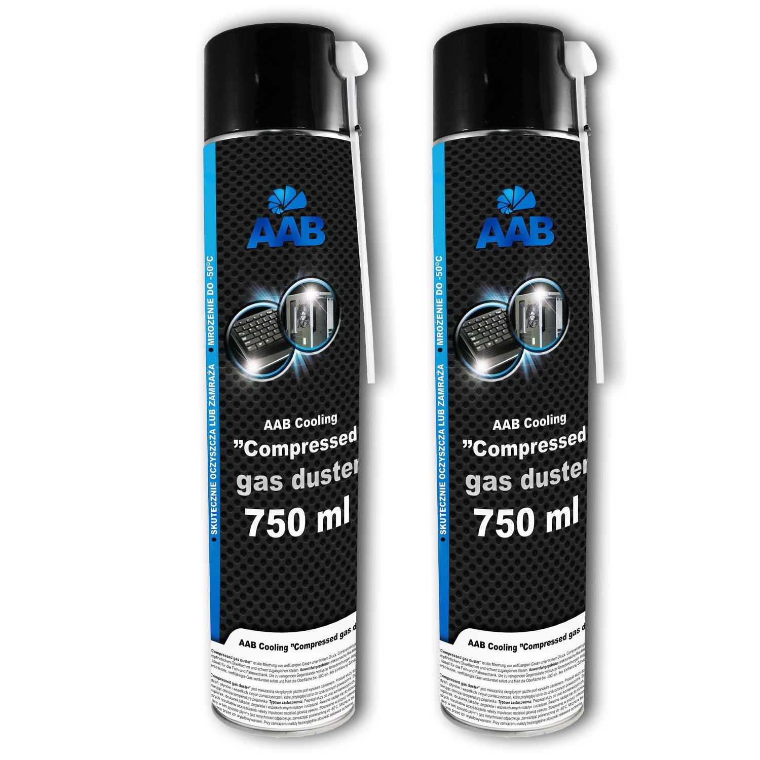 AAB Druckluftspray 2 x 750ml, Druckgasreiniger, Druckluft aus der Dose, Reinigung von Multimedia