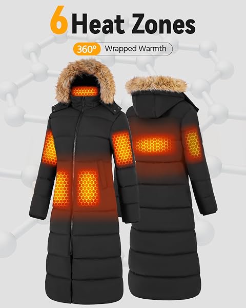 WOMEN HEATED JACKET BATTERY PACK INCLUDED 12V GRAPHENE ELECTRIC USB HOODIE VEST WINTER WARM THERMAL INSULATED PARKAS WINDBREAKER PUFFER DOWN CASUAL LONG HEAVY LADY COAT 2025 EXTREMELY COLD WEATHER