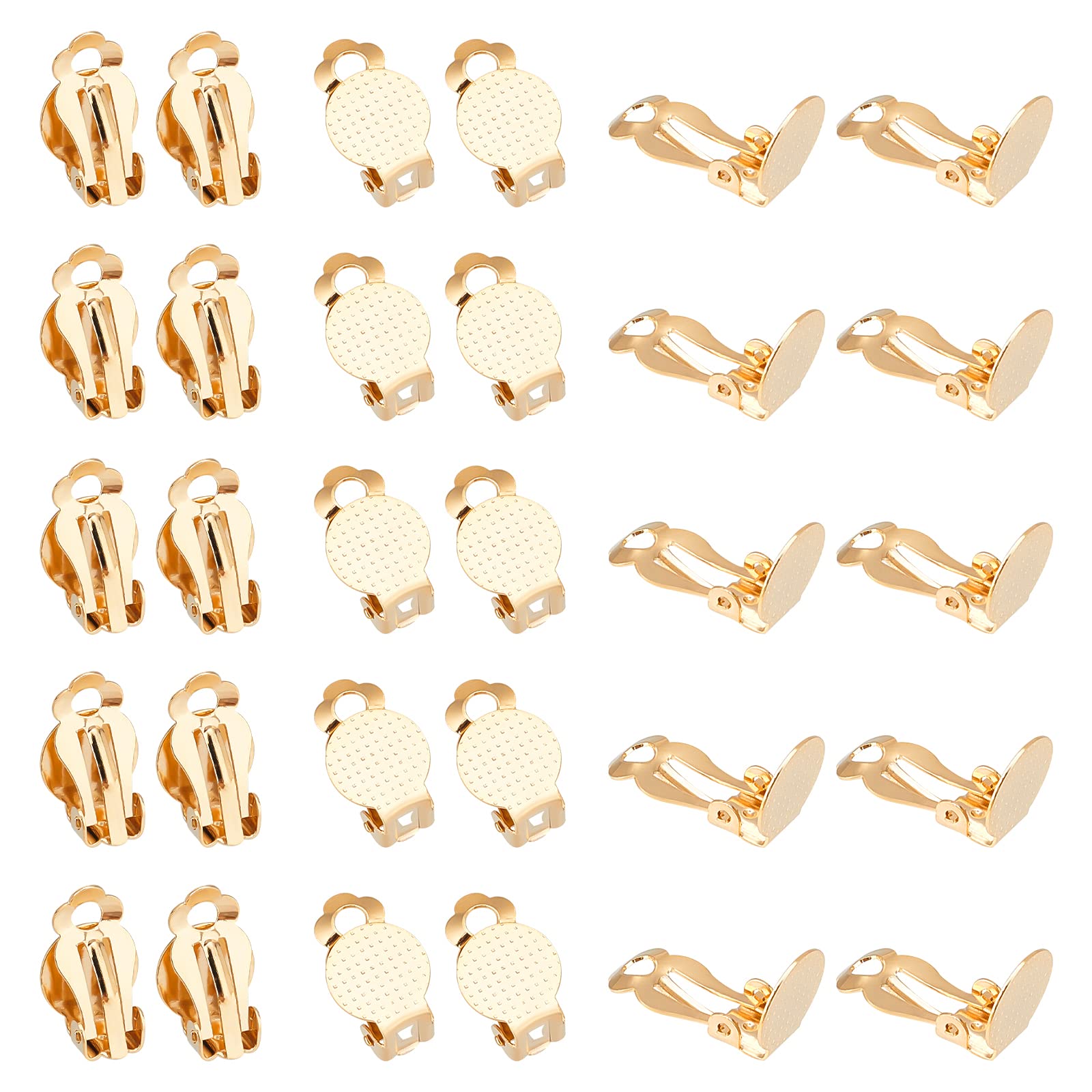 UNICRAFTALE 30pcs Golden Clip-on Earring Findings with Flat Round Tray Stainless Steel Clip-on Earring Components Non-Pierced Earrings for DIY Jewelry Making — image 1