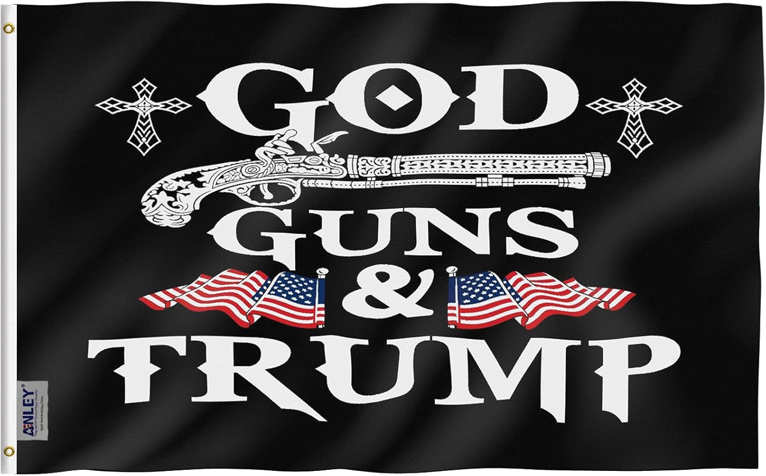 Flags - Anley Fly Breeze 3x5 Foot God Guns and Trump Flag - Canvas Header and Double Stitched - 2nd Amendment Trump Flags Polyester with Brass Grommets 3 X 5 Ft