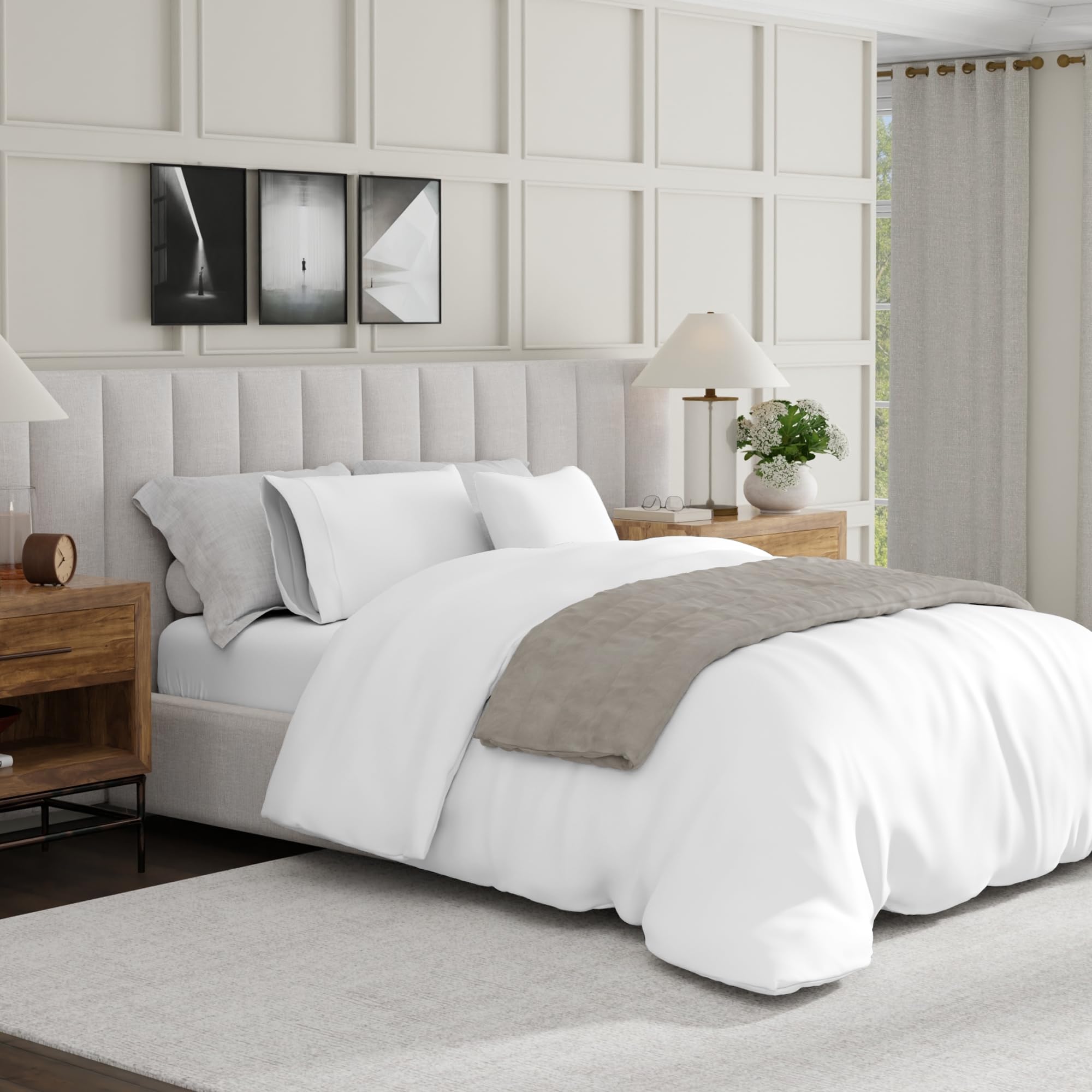 Purity Home 100% Cotton White Double Size Duvet Cover Set 200x200 cm – 400 Thread Count Long Staple Cotton Sateen Weave, Silky Soft, Breathable, Wrinkle Resistant, Hotel Quality, Oeko Tex Certified