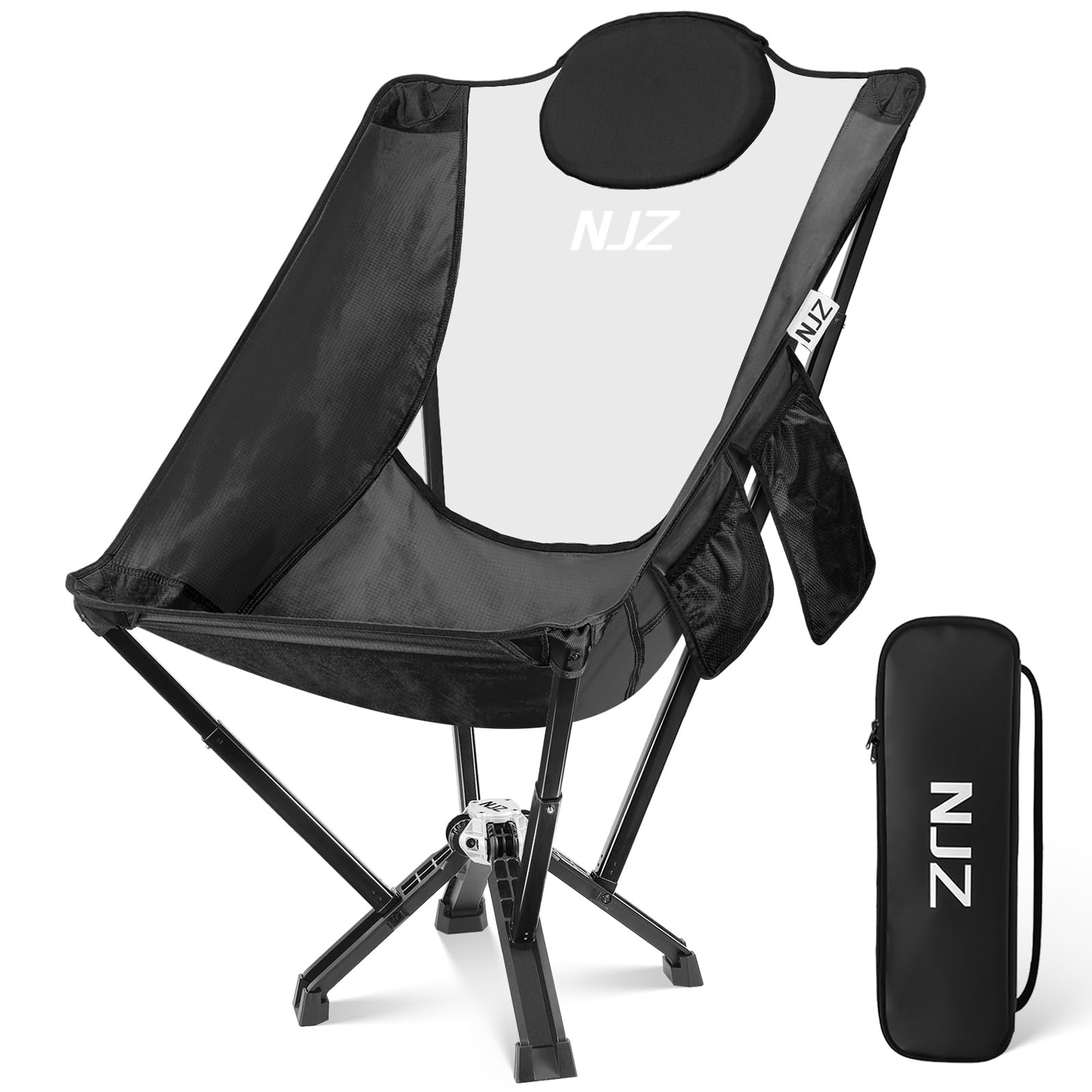 Photo 1 of NJZ High Back Camping Chair,Outdoor Comfortable Chair for 600 LBS Capacity Oversized Camping Chair with Comfortable Backrest & Headrest, Quick Setup - Compact Folding Chair(Black)