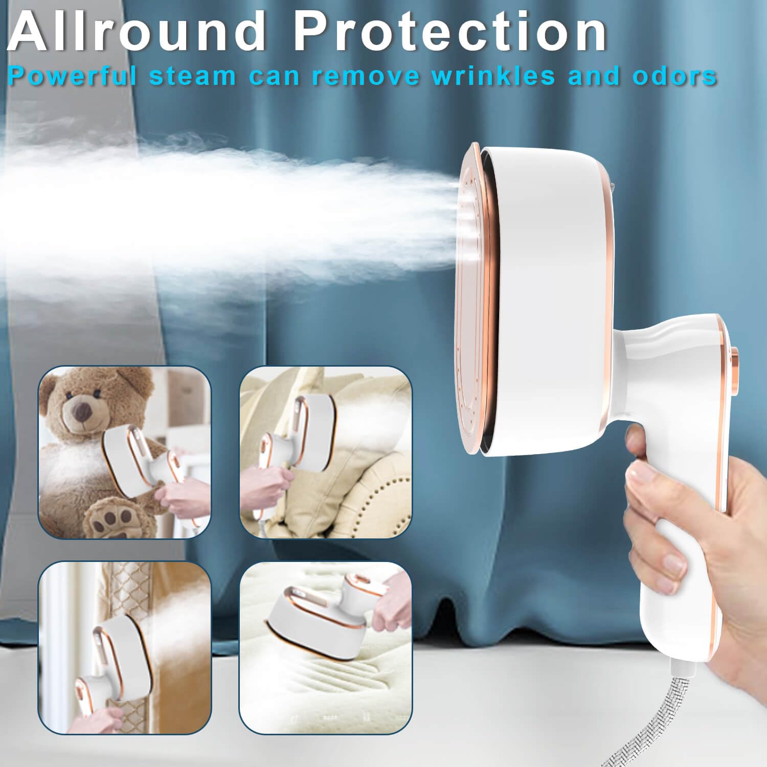 Portable Steamer for Clothes Travel Mini Steam Iron, 1300W 15S Fast Heat Up Handheld Steaming, 180 ° Rotating Foldable Small Garment Steamer Machine with Dry & Wet Ironing for Home Business (White)