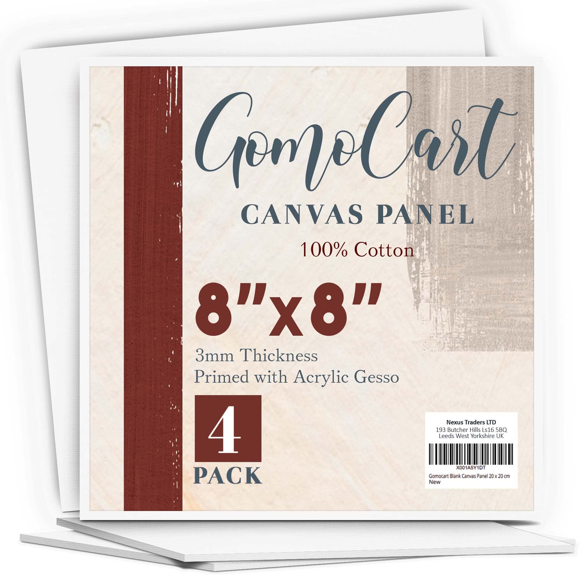 Gomocart Canvas for Painting 20 x 20 cm Pack of 4 Primed Cotton Canvases for Acrylic Pouring & Oil Painting – Sturdy & Warp-Resistant Blank Canvas Panels for Beginners and Professional Artists
