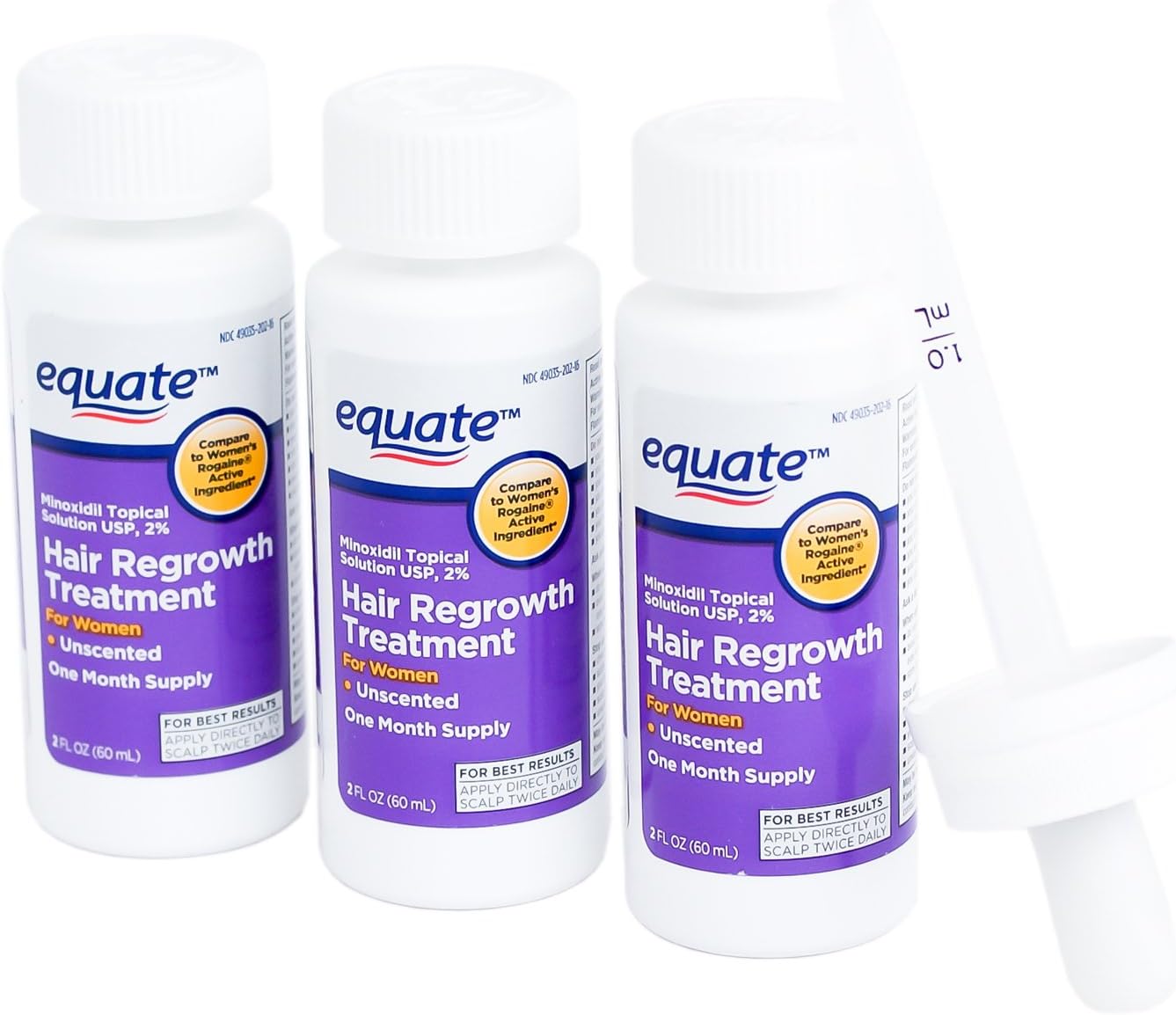 Equate - Hair Regrowth Treatment for Women with Minoxidil 2%, 3 Month Supply( 3 - 2oz bottles ) by Equate: Health & Personal Care