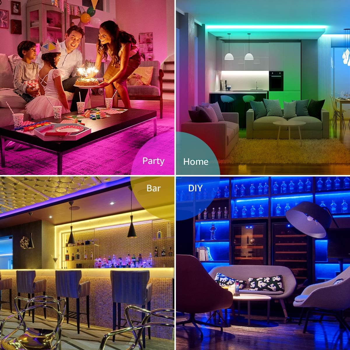 Lepro 50ft LED Strip Lights, Ultra-Long RGB 5050 LED Strips with Remote Controller and Fixing Clips, Color Changing Tape Light with 12V ETL Listed Adapter for Bedroom, Room, Kitchen, Bar(2 X 24.6FT): Home Improvement