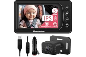 CHUANGANZHUO 5'' Baby Car Camera with NO.1 Night Vision, USB Powered, Mirror/Normal Mode, 1080P IPS Crystal-Clear Car Baby Monitor With Brightness Setting & 3X Zoom, infant Backseat Camera, S100U, 5inch Black