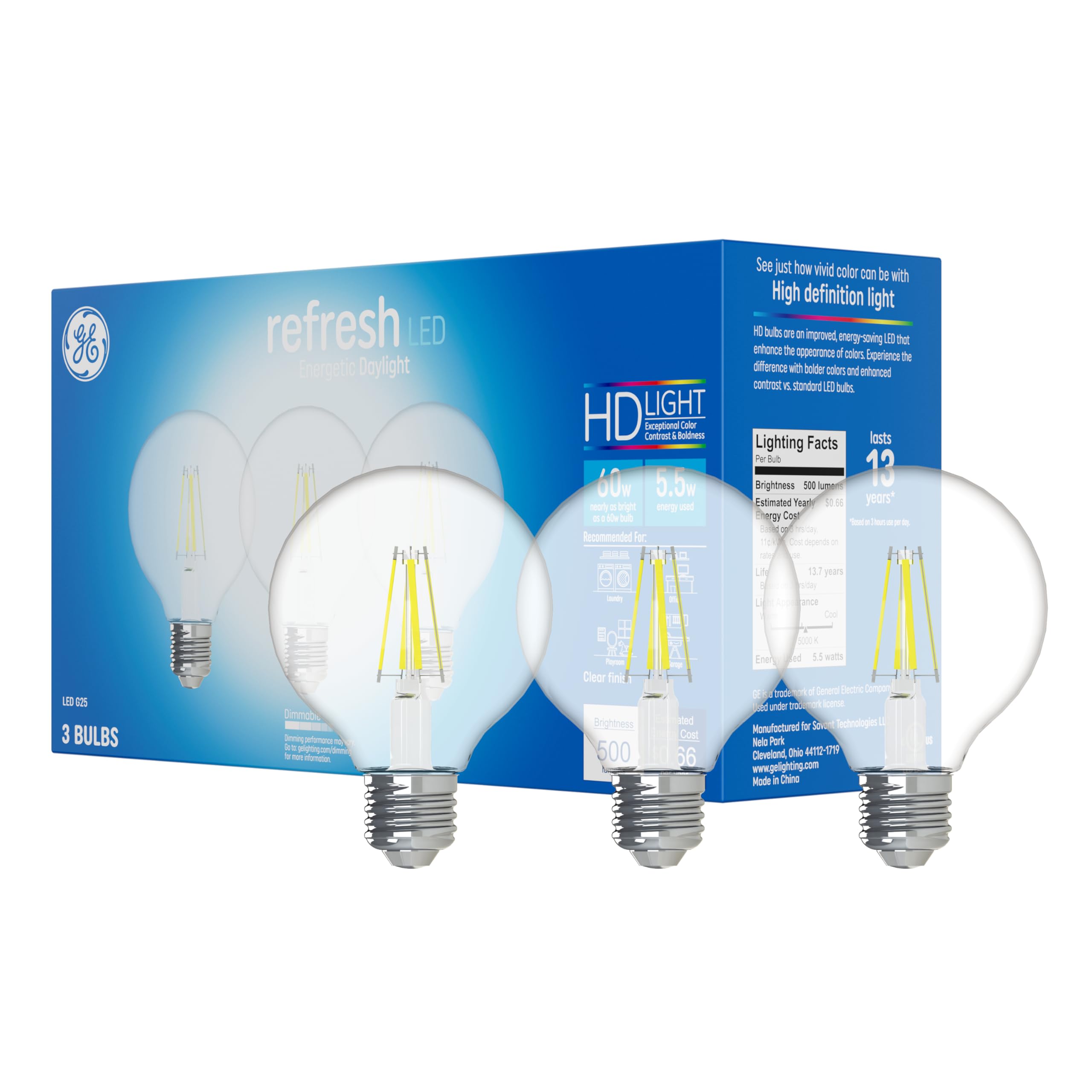 Photo 1 of GE Refresh LED Light Bulbs, 60 Watt, Daylight, G25 Globe Bulbs, Clear, Medium Base 2 Count, (1 Pack)
