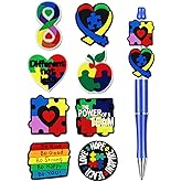 8Pcs Silicone Focal Beads for Pens – Premium Soft, Durable Beads for Custom Pen Making, DIY Craft Projects, and Personalization – Assorted Colors and Designs (Autism2)