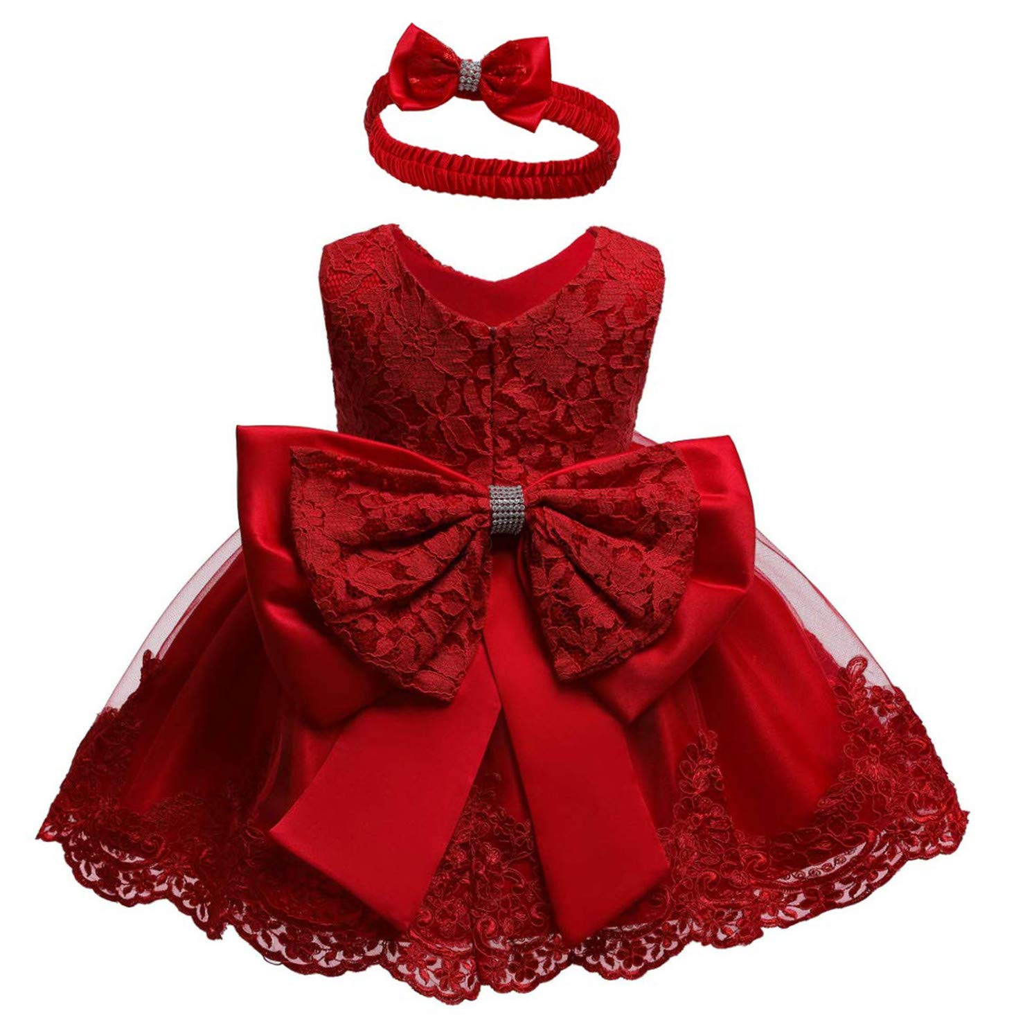 Photo 1 of Flower Girls Dresses for Baby First Baptism Toddler Hallowmas Birthday Party Ball Gown Dress (Red,18M)