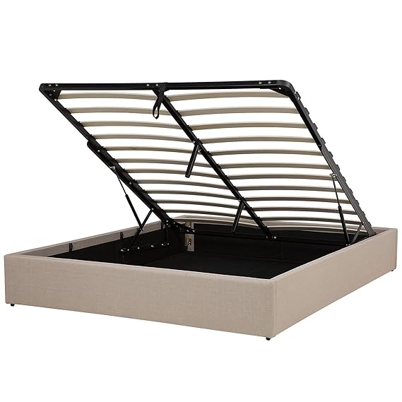 Polsterbett Beige modernes Bettgestell mit Lattenrost 160 x 200 cm Bettkasten Doppelbett Dinan