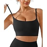 BRXL Padded Adjustable Spaghetti Strap Sports Bra for Women Low Impact Strappy Thin Strap Scoop Neck Pilates Yoga Bras