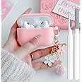 Cute Pink Case for Airpods Pro 2nd/1st Generation Cover for Girl Women with Pom pom Flower Keychain & Cleaner Kit, Soft Silicone Protective Skin for Airpods Pro 2/1 Gen 2019/2023/2022, Pink