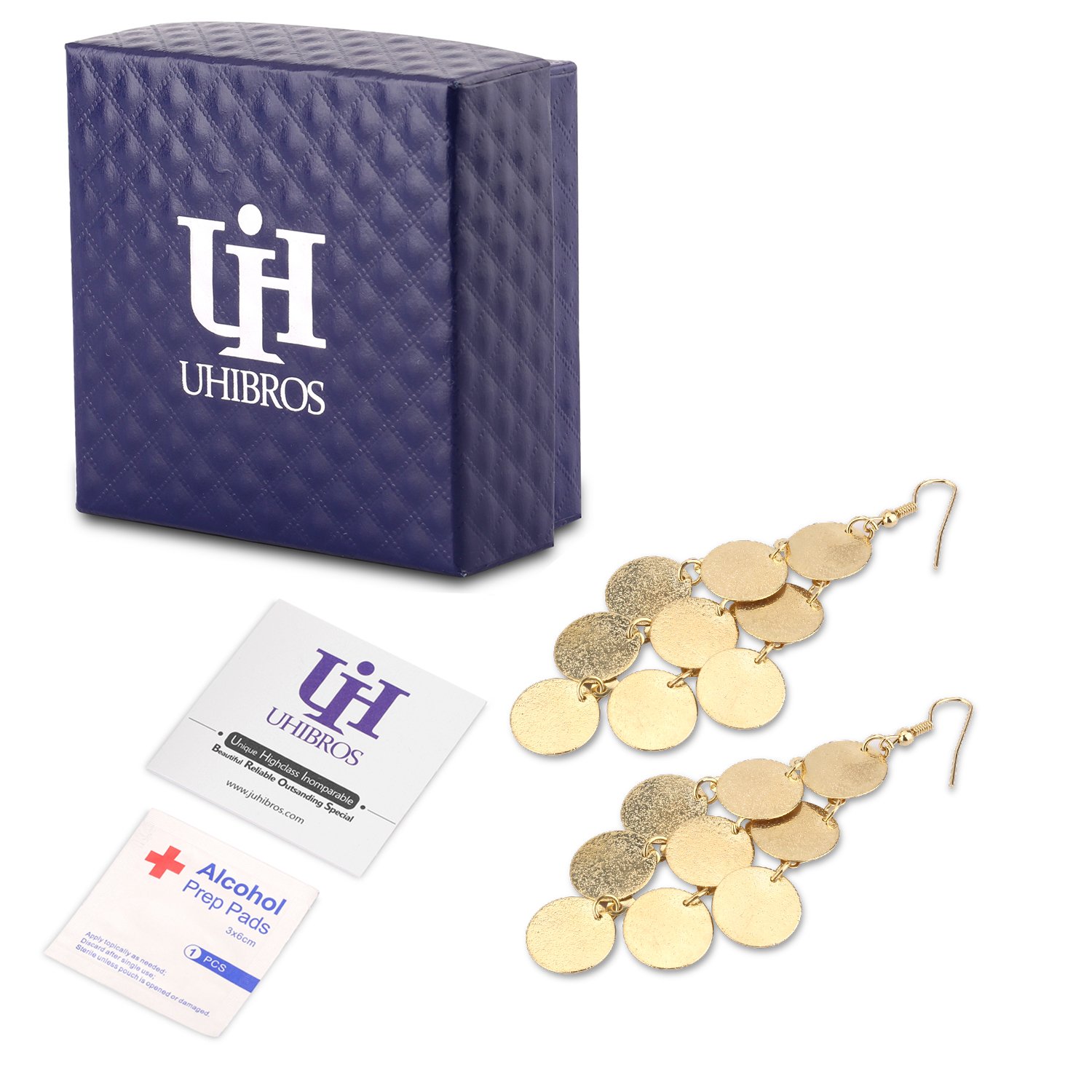 Dangle Drop Earrings，UHIBROS Light weight Long Charm Earring Unique Alloy Hook Earrings (Gold)