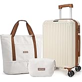 LIGHT FLIGHT 3-Piece Luggage Sets, Expandable Carry On Luggage 22x14x9 Airline Approved, Hardside Carry On Suitcases with Wheels, TSA Lock Travel Luggage Sets, Beige and Brown
