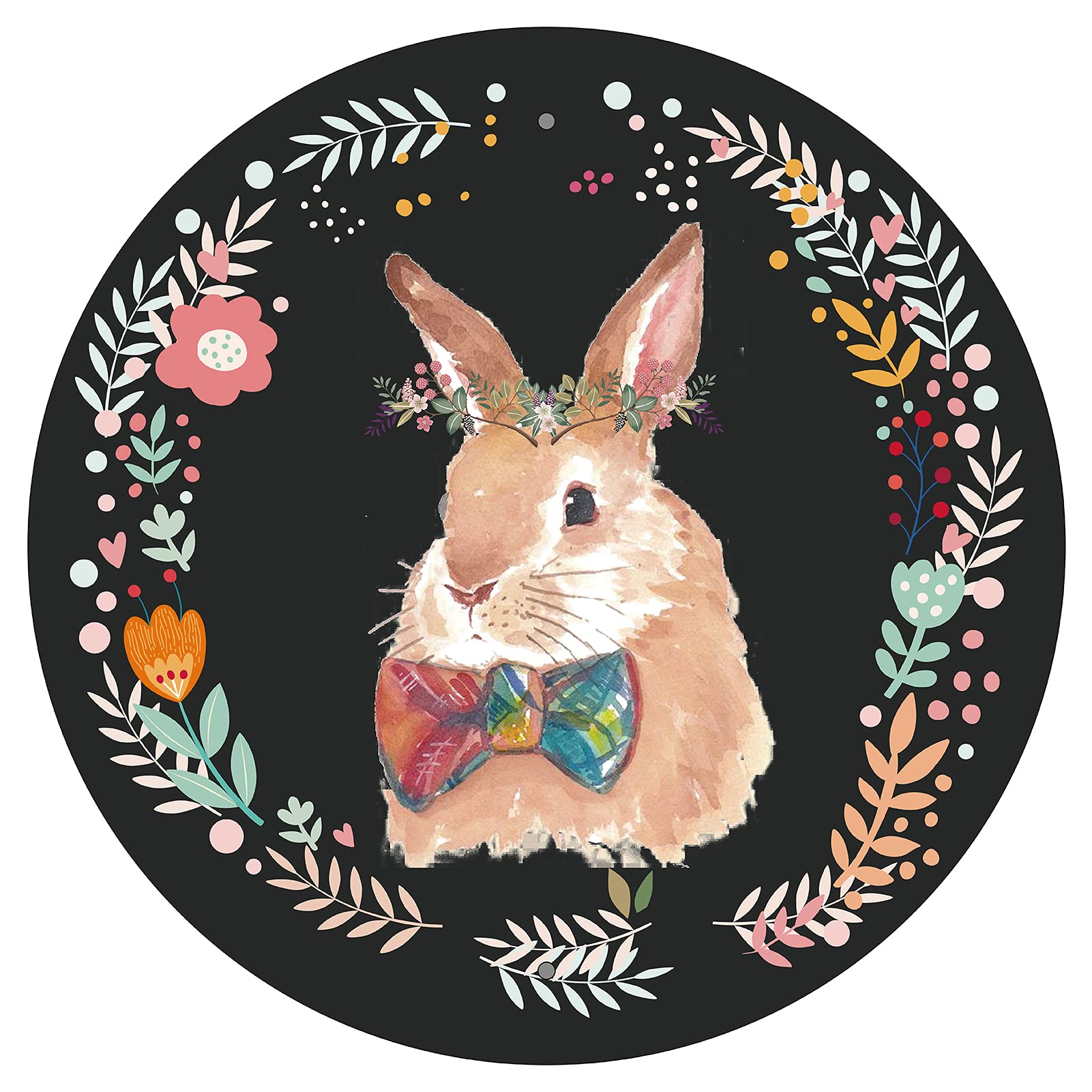 CREATCABIN Round Tin Sign Metal Happy Easter Spring Bunny Rabbit Wall Sign Vintage Retro Plaque Hanging Poster For Home Art Kitchen Bar Cafe Garage Outdoor Decoration 12inch