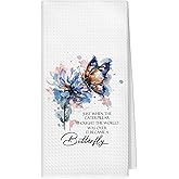 Yjeslw Butterfly Floral Inspirational Kitchen Towels, Inspirational Gifts for Women Hand Dish Towels Decor, Motivational Gifts Tea Towel for Kitchen Bathroom Decorative, 16x24 Inch