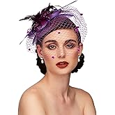 TS Fascinators Hat Tea Party Hat Mesh Floral Feather Hair Clip Women Fascinator Headband with Veil for Wedding Cocktail