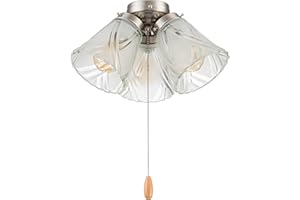 Aspen Creative 22011-3, Three-Light Ceiling Fan Light Kit with Pull Chain, Brushed Nickel Finish with Frosted and Clear Glass Shades, 14" Diameter x 7-3/8" Height,Brushed Nickel