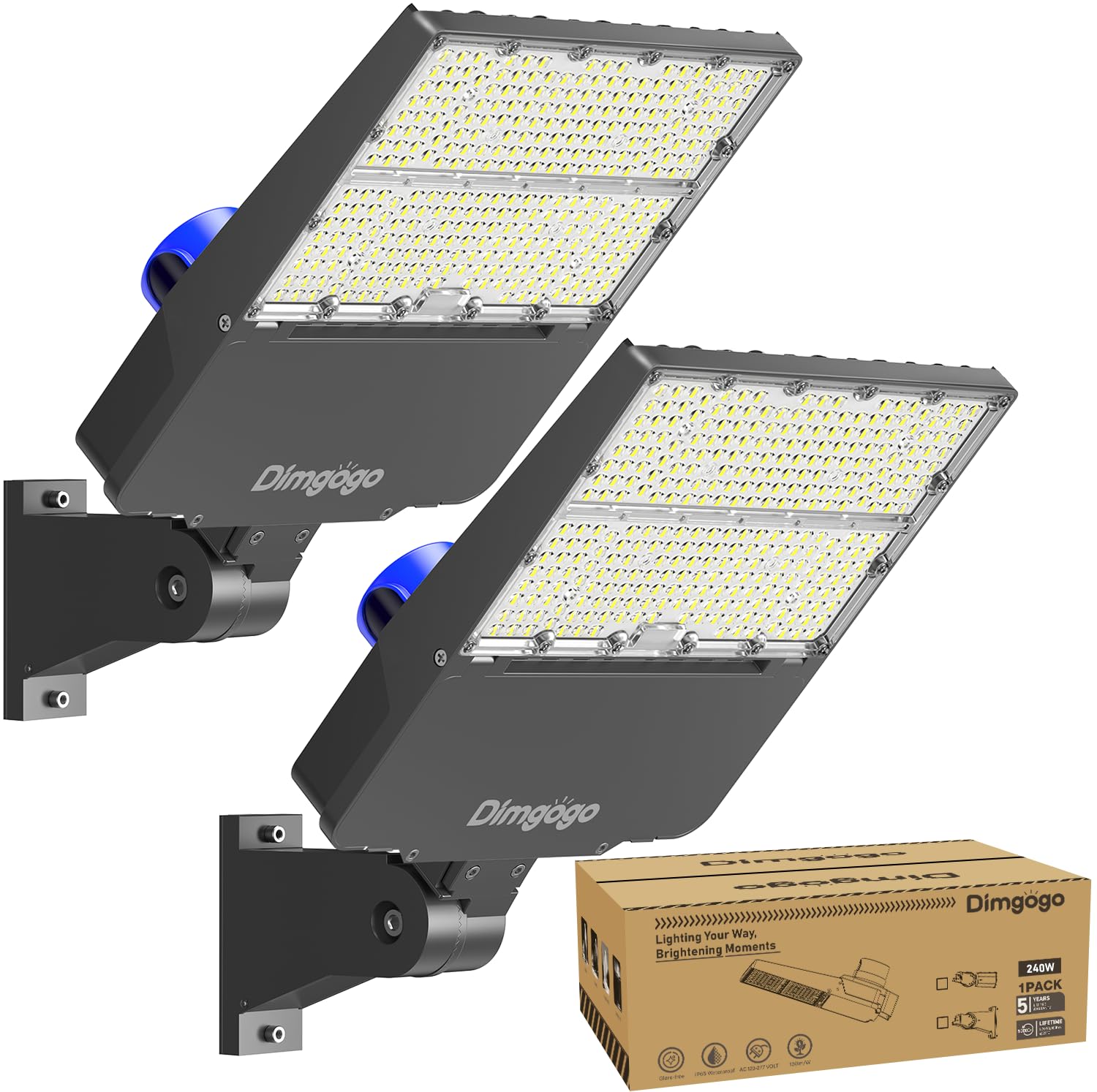 Photo 1 of ***FACTORY SEALED***
Dimgogo LED Parking Lot Light 240W, UL Listed 36000LM 5500K Light with Dusk to Dawn Photocell, Adjustable Arm Mount, IP66 Waterproof, Commercial LED Area Security for Parking Lot, Roadway, 2 Packs