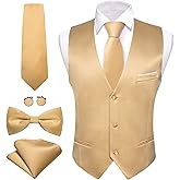 Barry.Wang Mens Formal Business Suit Vest Slim Fit Casual Solid Color Dress Waistcoat Tie Bow Tie Set Wedding Party