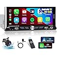 【Newest Android】 6.9 Inch Single Din Wireless Carplay Car Radio,Hikity 1280 * 480 Touchscreen Bluetooth 1 Din Car Stereo Wireless Android Auto GPS WiFi EQ FM RDS SWC USB/Type-C Backup Cam-2+64G