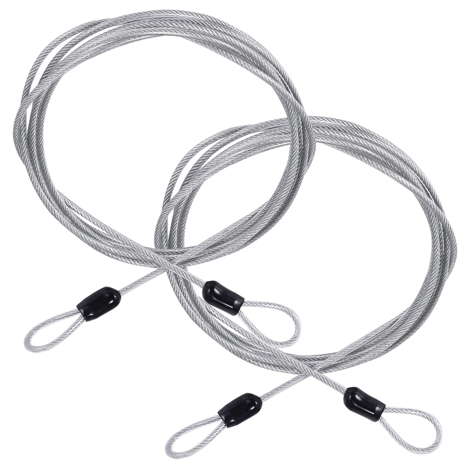 PZJFH 2Pcs 2M Security Bike Lock Cable Lightweight Wire Cable Lock Portable Lock Wire Rope Silver Flexible Double Loop Safety Cable Braided Stainless Steel Cable for Padlocks Scooter Bicycle Suitcase