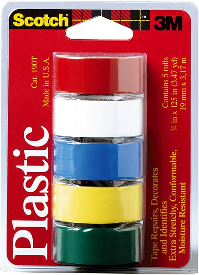Scotch Plastic Tape, 3/4 inches x 125 inches, MultiPack Red, White