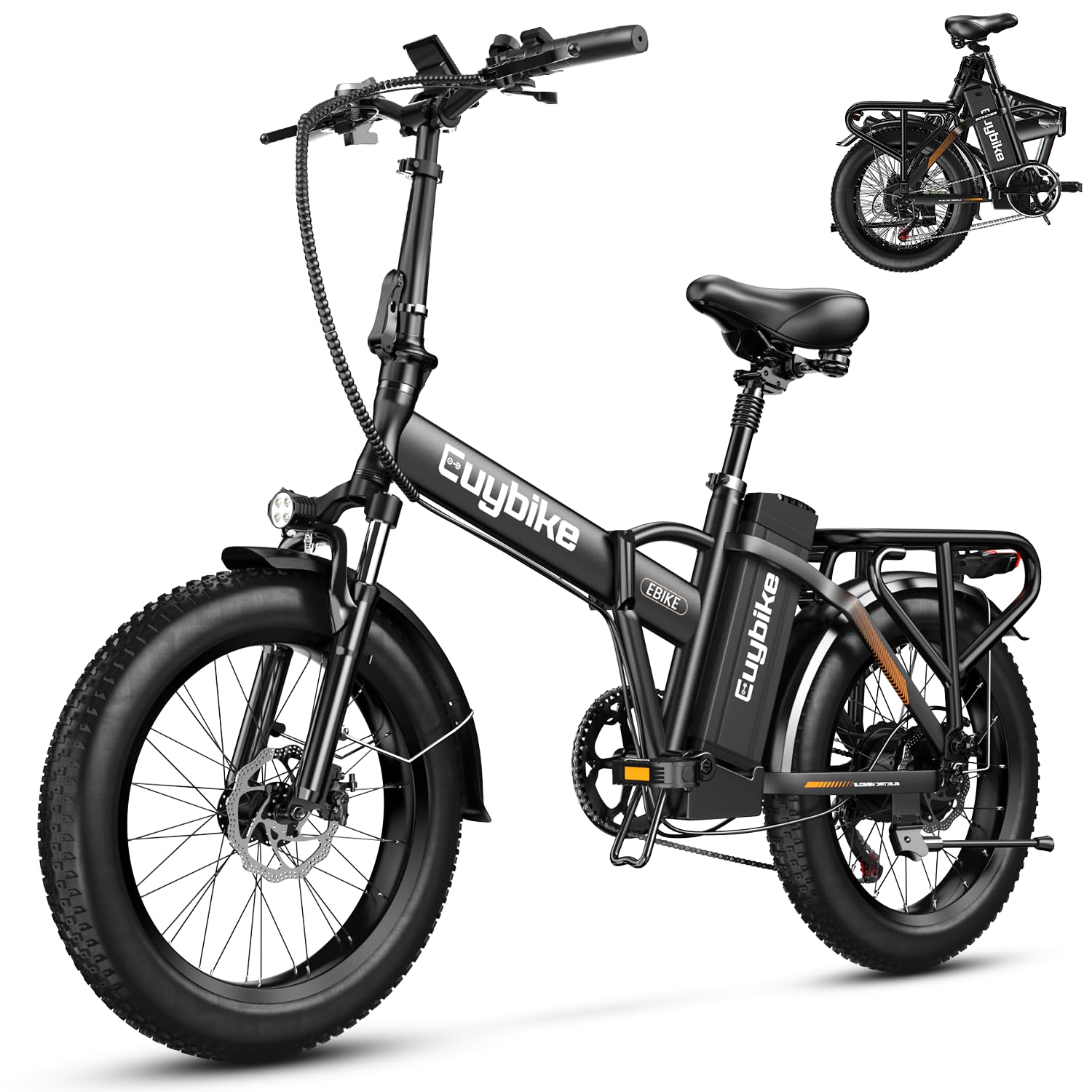 1000W Folding Electric Bike, 48V 20AH Large Removable Battery E Bike, 30+MPH, 80 Miles Max Range, 20" Fat Tire Electric Bike for Adults, Adult Electric Bicycles for Commute Beach Snow