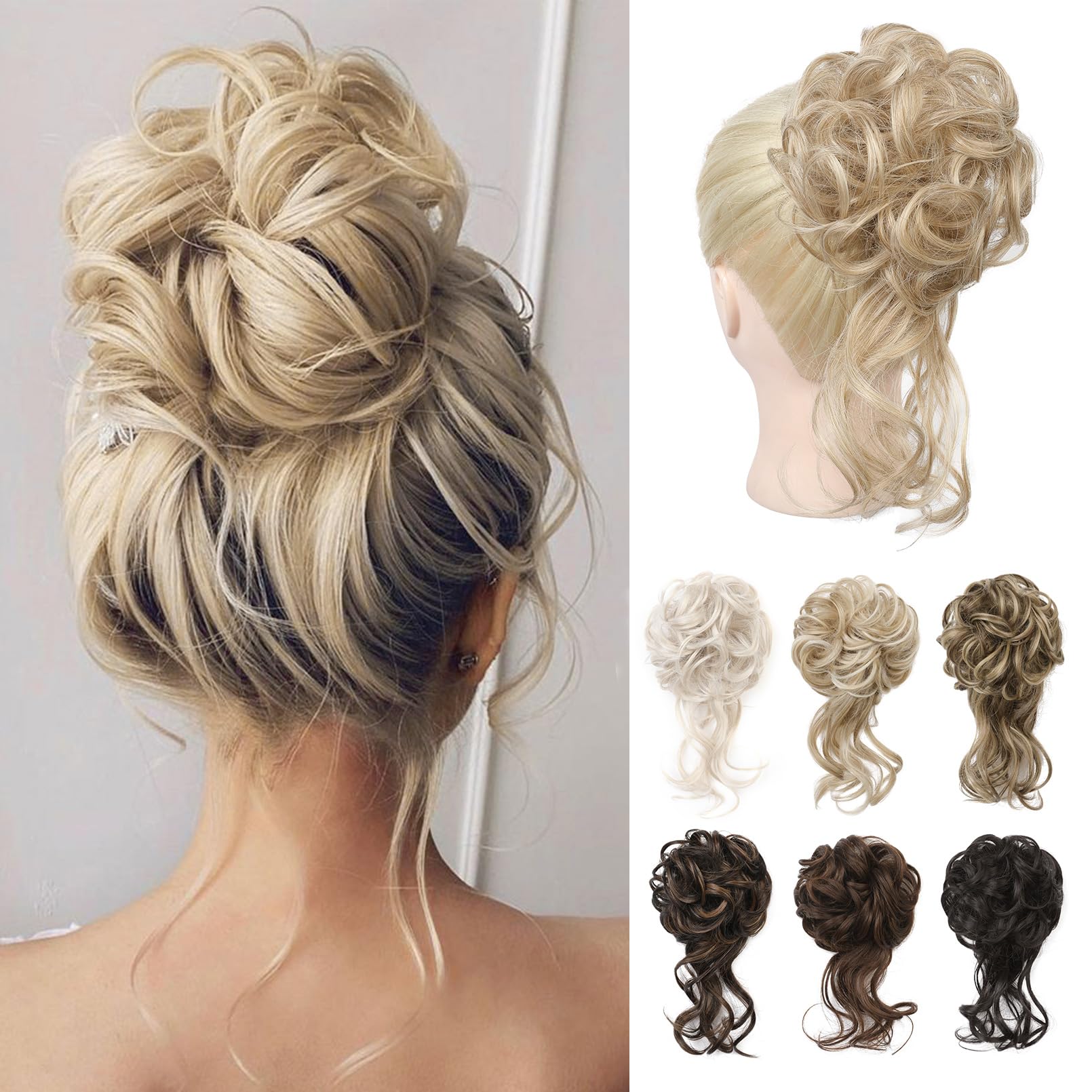REECHO Messy Bun Hair Piece, Tousled Updo Elastic Hair Bun Hair Piece for Women Synthetic Messy Hair Bun Donut Accessories Scrunchies - Medium Blonde