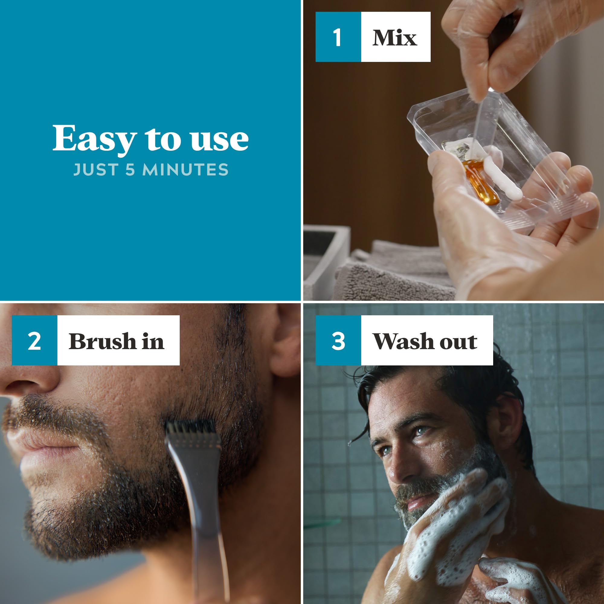 Just For Men Mustache & Beard, Beard Dye for Men with Brush Included, With Keratin Biotin Aloe and Coconut Oil for Healthy Facial Hair - Dark Brown, M-45, Pack of 1 (Packaging May Vary)