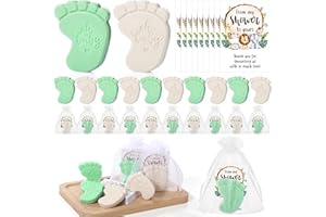 Dimsile 50 Sets Baby Shower Soap Favors for Guests - Mini Handmade Footprint Scented Soap with Thank You Cards and Organza Bag, Party Gifts for Gender Reveal Baptism Shower(Gray and Light Green)