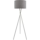 Kira Home Sadie 60" Mid Century Modern Tripod LED Floor Lamp + 9W Bulb (Energy Efficient/Eco-Friendly), Gray Drum Shade, Brus