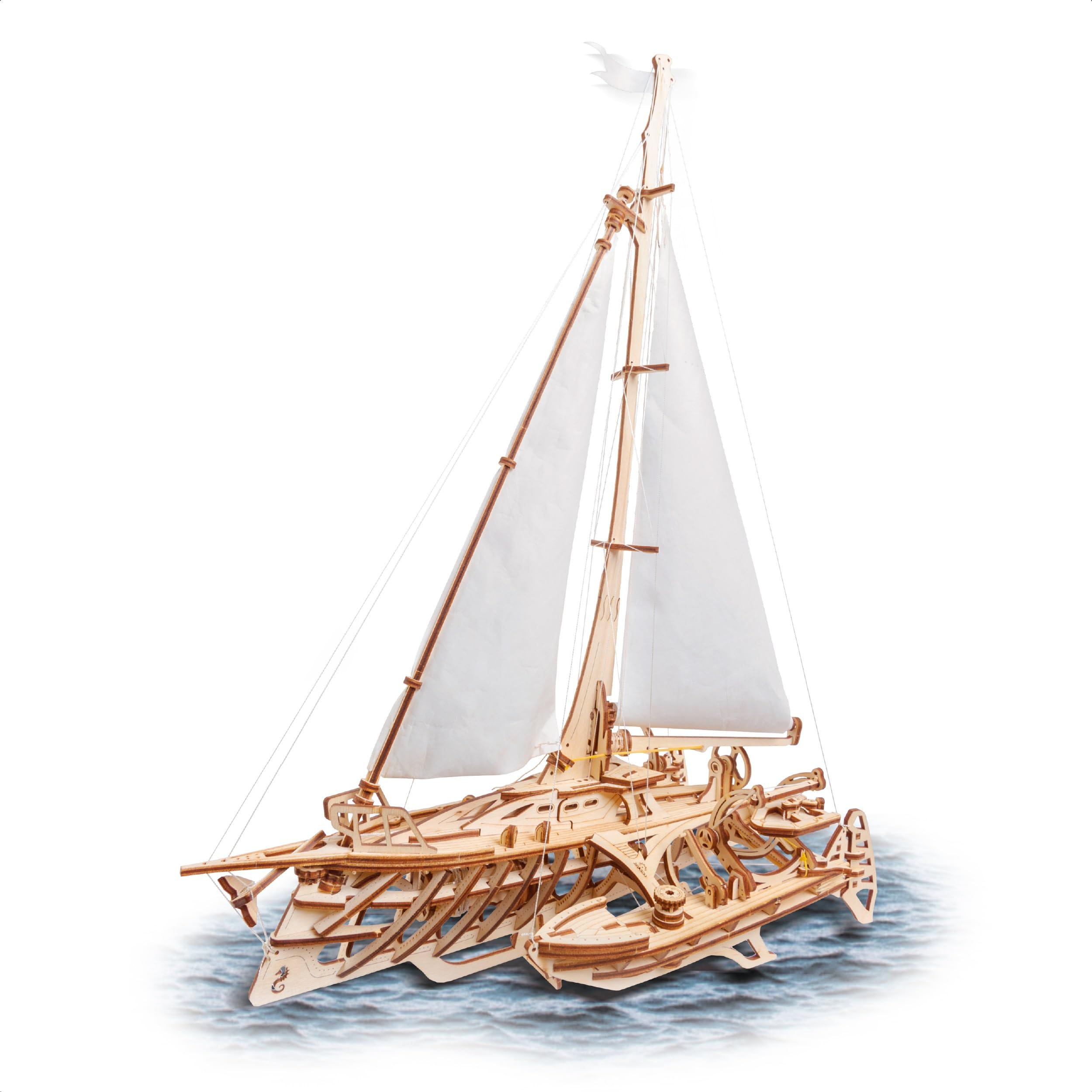 UGEARS Trimaran Merihobus 3D Puzzle - Sailboat Wooden Model Kits for Adults to Build - Functional Yacht with Working Sails & Rigging - 3D Wooden Puzzles for Adults Gifts for Christmas