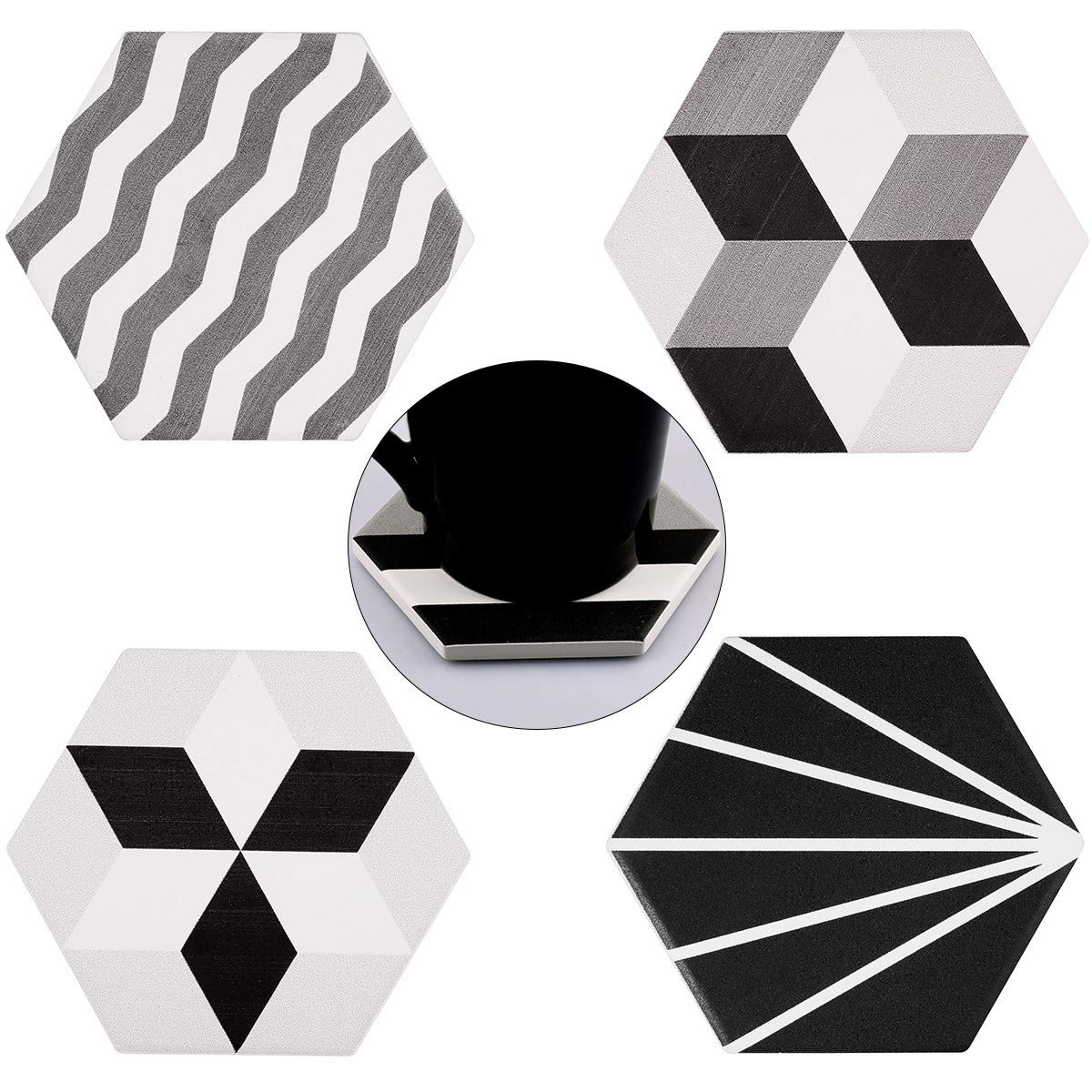 KYEYGWO Natural Diatomite Absorbent Coasters Set of 4, Hexagonal Drink Coasters with Cork Backing, Stone for Home Decoration