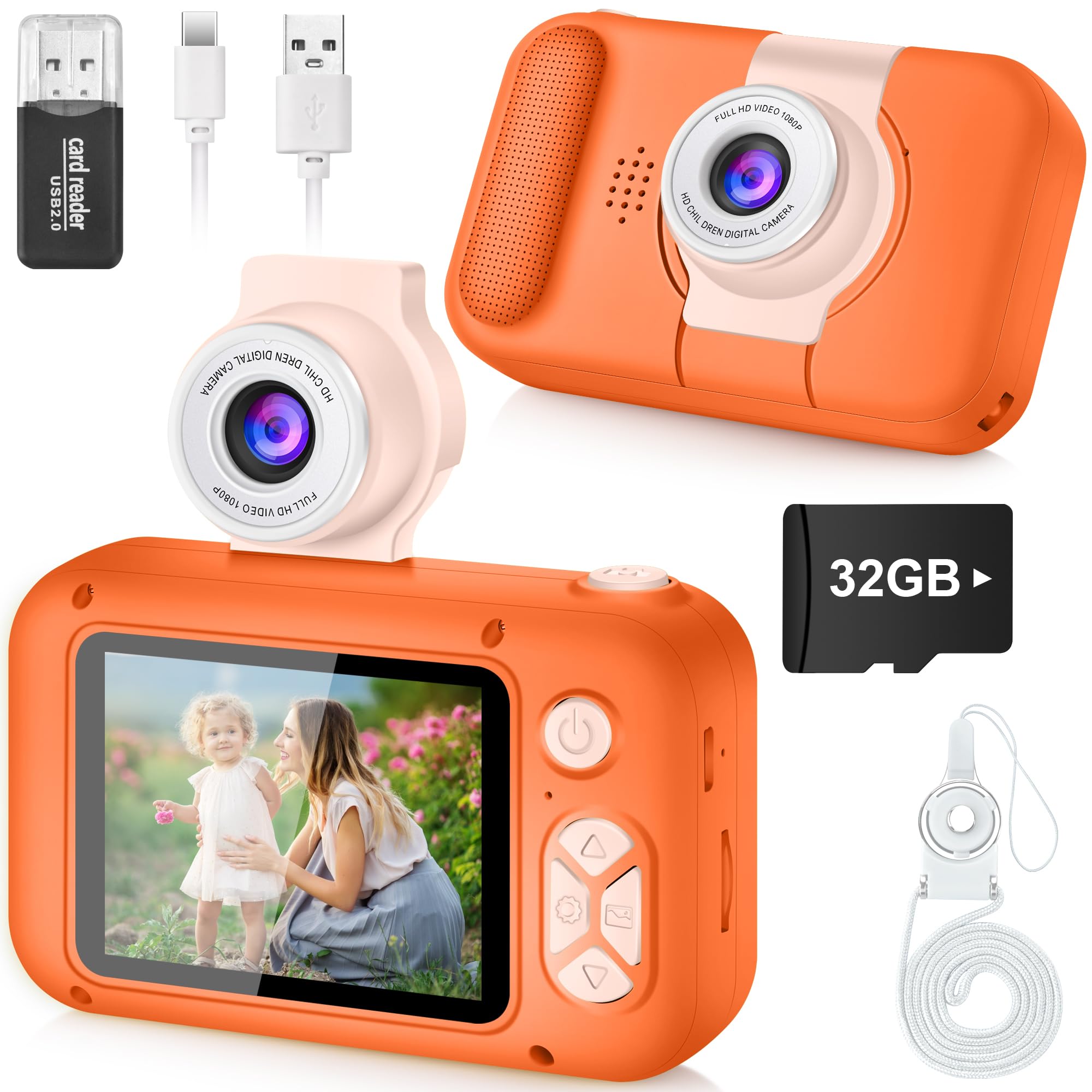 ARNSSIEN Kids Camera Toy for 3 4 5 6 7 8 9 10 11 12 year old Girls/Boys,Kids Digital Camera for Toddler with 180°Flip Lens&2.4in IPS Screen,Birthday Festival Present Toy for Girls/Boys,32 GB Card,X101
