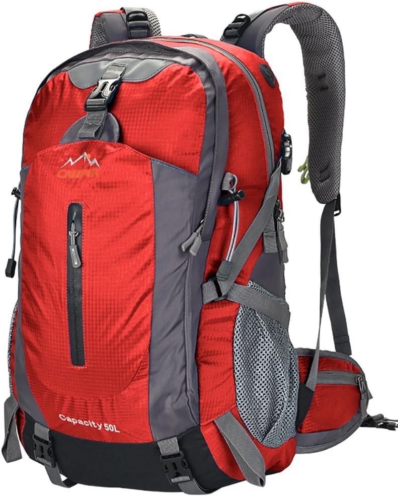 The West Wolf Adult Waterproof 50l Backpacks for Hiking Camping Travel Outdoor with Thick Shoulder Straps (Red)