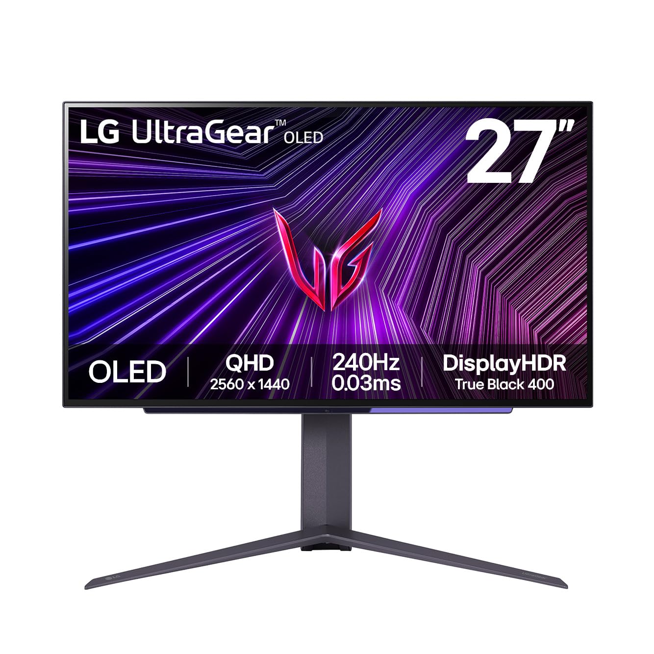 LG UltraGear OLED Gaming Monitor 27GS95QE, 27 inch WOLED, 1440p, 240Hz, 0.03ms Response Time, HDR 10, NVIDIA G-Sync compatible & AMD FreeSync, RGB LED lighting, DisplayPort, HDMI Black