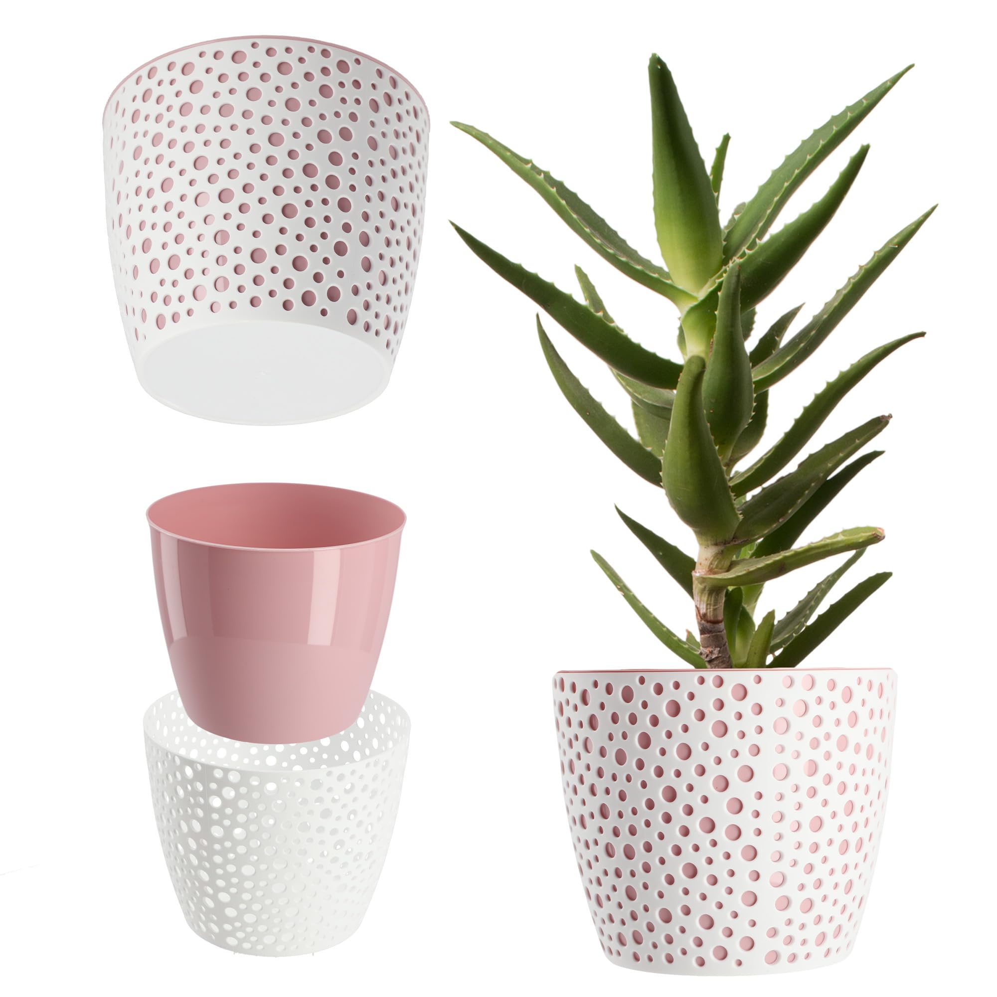 KADAX Plastic Flower Pot, Lightweight Planter with Unique Design for Living Room, Hallway, Bedroom, Indoor Plant Pot for Houseplants (⌀ 15 cm, Pink)