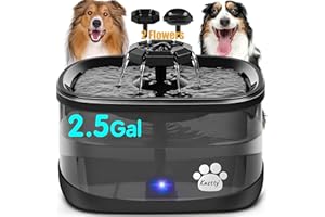 Kastty 2.5Gal/9.5L Dog Water Fountain 3 Flow Modes Cat Fountain with 2 Flower Spouts& 7" Larger Filter Super Filtration& Smart 3 in 1 LED Safe Pump, BPA-Free, Quiet, Ideal for Large Dogs& Multi Pets