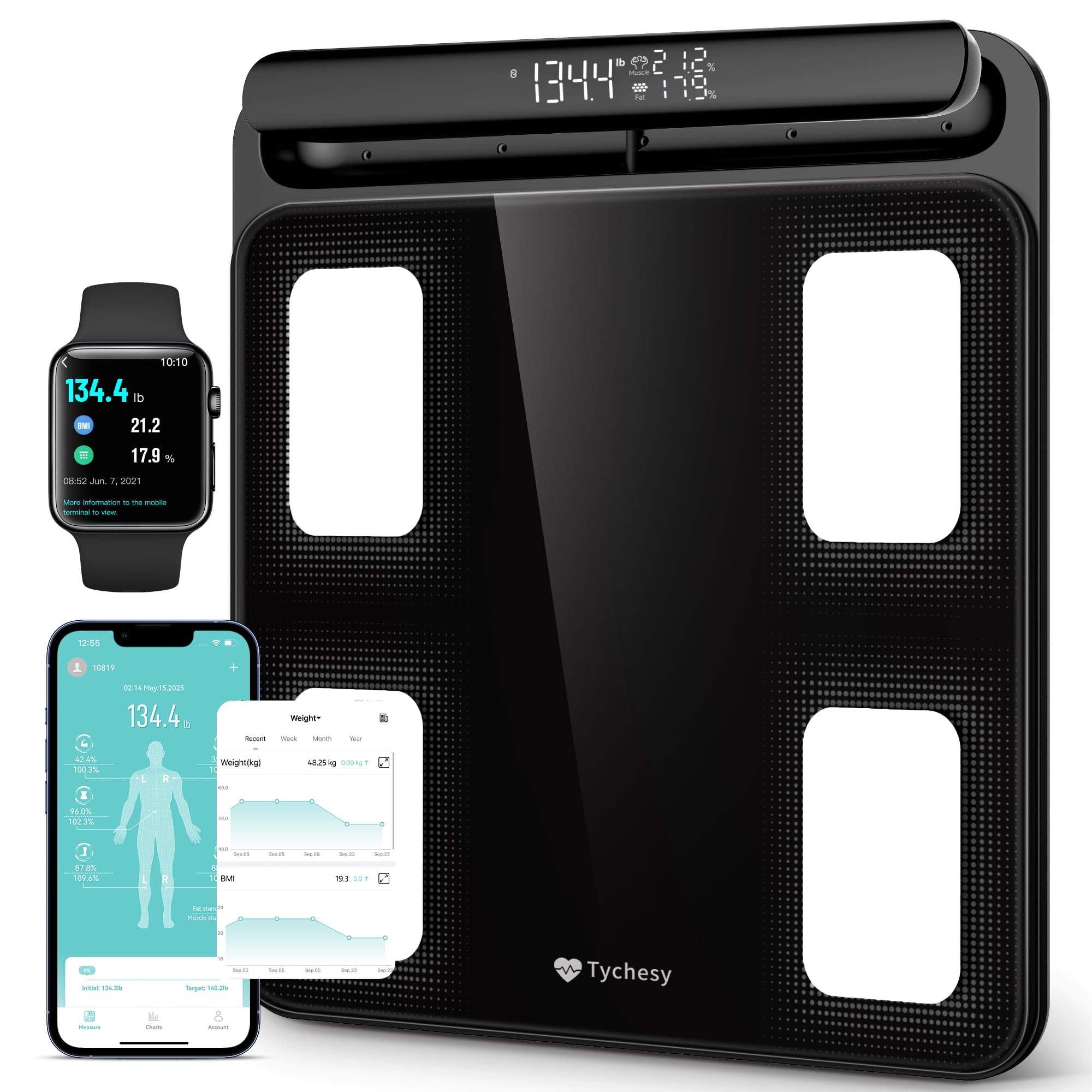 Photo 1 of Tychesy Body Pod Smart Scale with BMI Body Fat Muscle Mass, 8 Sensors Body Composition Scales Most Accurate with APP up to 24 Users