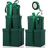 Cholemy 5 Pcs Square Nesting Boxes with Lid Assorted Sizes,Green | Assorted Sizes Stackable, Wrapping Boxes for Wedding Birthday Bridal Shower Anniversary, Christmas Festival Present Gifts