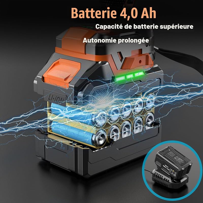 Clé à Chocs Sans Fil 1000N.m, Brushless Boulonneuse a Choc Electrique avec 4,0 Ah Batterie, 5 Douilles à Chocs, 21V Visseuse à Chocs avec pour Boulonner et Déboulonner