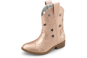 DREAM PAIRS Girls Cowgirl Boots Mid Calf Glitter Cowboy Western Boots Toddler Girls Star Riding Shoes