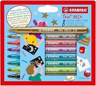 Metallic-Filzstift mit robuster XL-Spitze - STABILO Trio DECO - 8er Pack - mit 8 verschiedenen Farben
