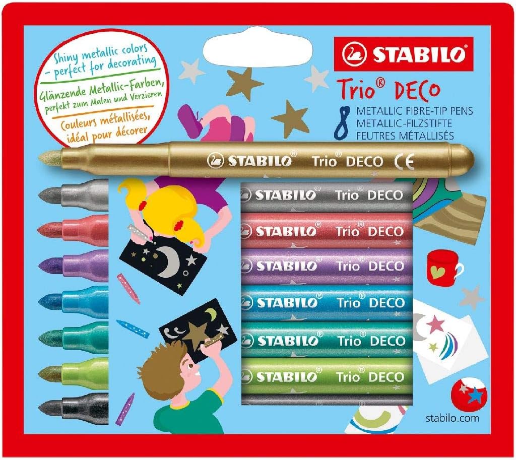 Metallic-Filzstift mit robuster XL-Spitze - STABILO Trio DECO - 8er Pack - mit 8 verschiedenen Farben