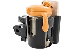 Li & Zhao Universal Stroller Cup Holder - 2-in-1 Wheelchair Cup Holder Adjustable Bike Drink Holder with Phone Holder Accessories for Rollator,Bike,Scooter,Walker(Black)