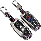 QBUC for BMW Key Fob Cover, Zinc Alloy Heavy Duty Silicon Protector with Keychain Keyless Entry Remote Case Holder Car Key Case for BMW 1 3 4 5 6 7 Series X3 X4 M5 M6 GT3 GT5 (Gunmetal-Carbon Fiber)