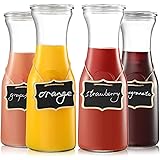 NETANY Set of 4 Glass Carafe with Lid, 1 Liter Beverage Serveware Carafe, Clear Glass Pitcher for Mimosa Bar, Brunch, Cold Wa