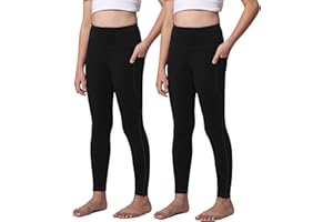 AENLLEY Yoga Active Leggings for Girls with 2 Pockets - Kids Workout Yoga Pants for Athletic (Pack of 2